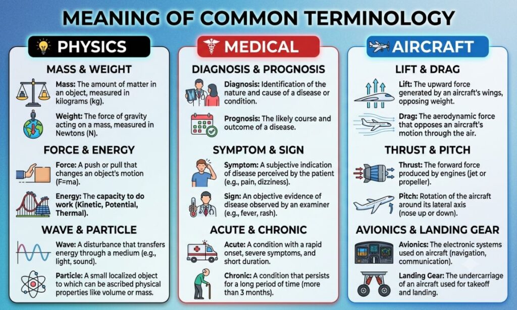 Meaning in Physics, Medical, and Aircraft Terminology