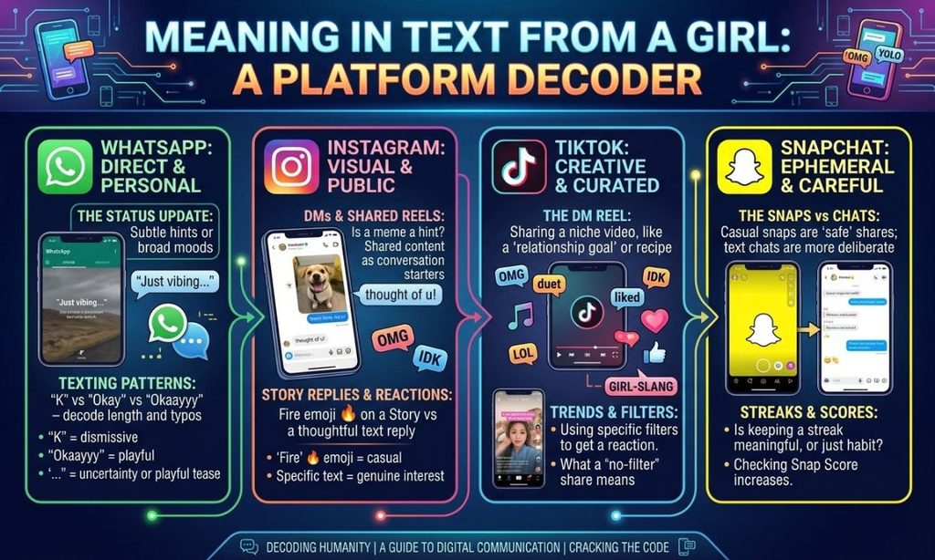 "Meaning in Text From a Girl" Across WhatsApp, Instagram, TikTok & Snapchat