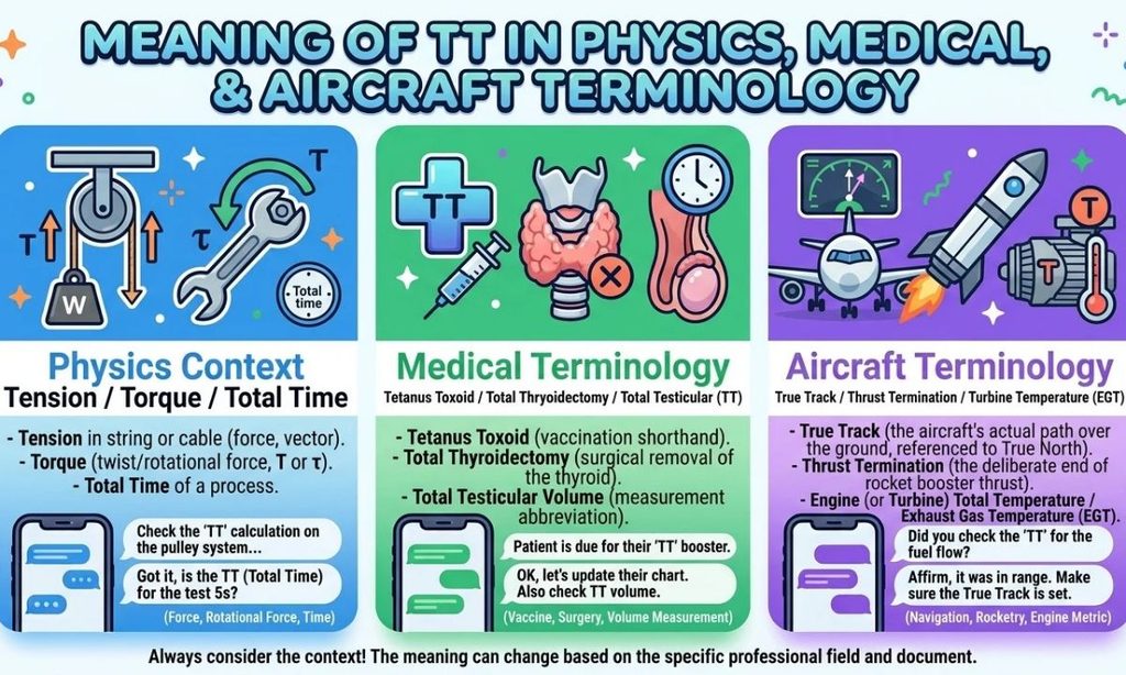 Meaning of TT in Physics, Medical, and Aircraft Terminology